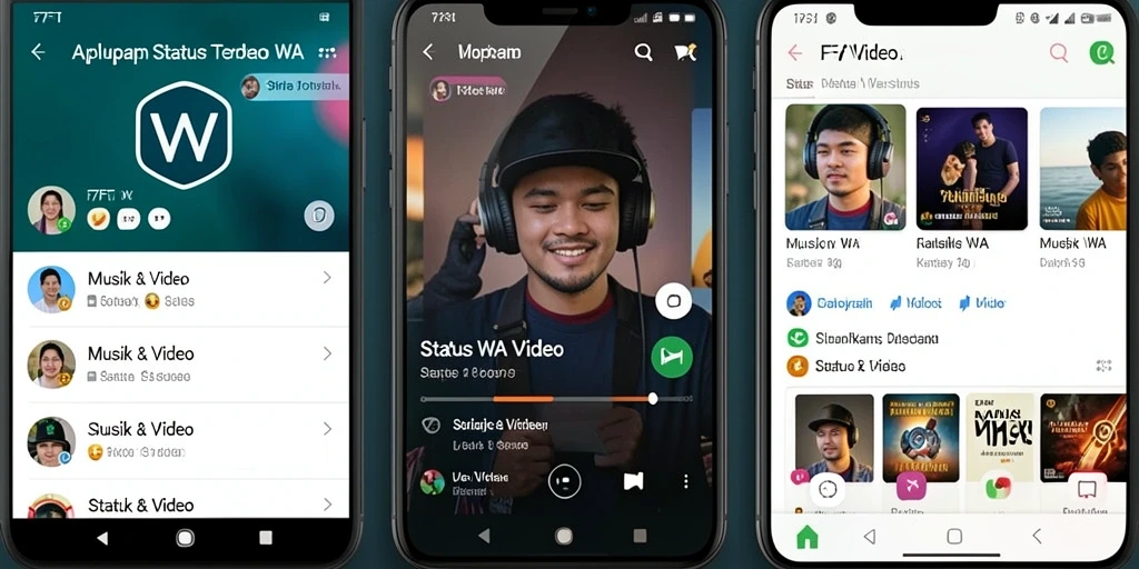Screenshot menunjukkan antarmuka F7F7 dengan pilihan Status WA Video yang menarik.