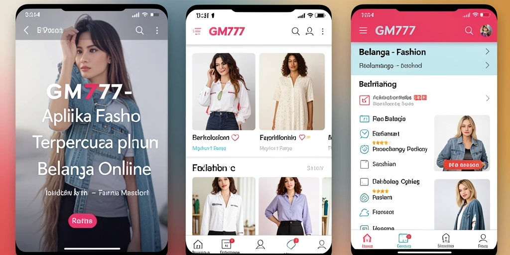 Tampilan antarmuka aplikasi GM777 dengan produk fashion menarik.