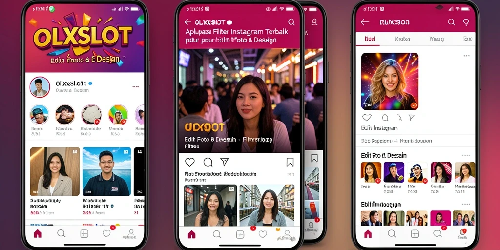 Tampilan antarmuka OLXSLOT dengan berbagai filter Instagram.