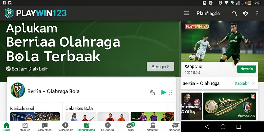 Antarmuka pengguna PLAYWIN123 yang menampilkan berita olahraga bola terkini.